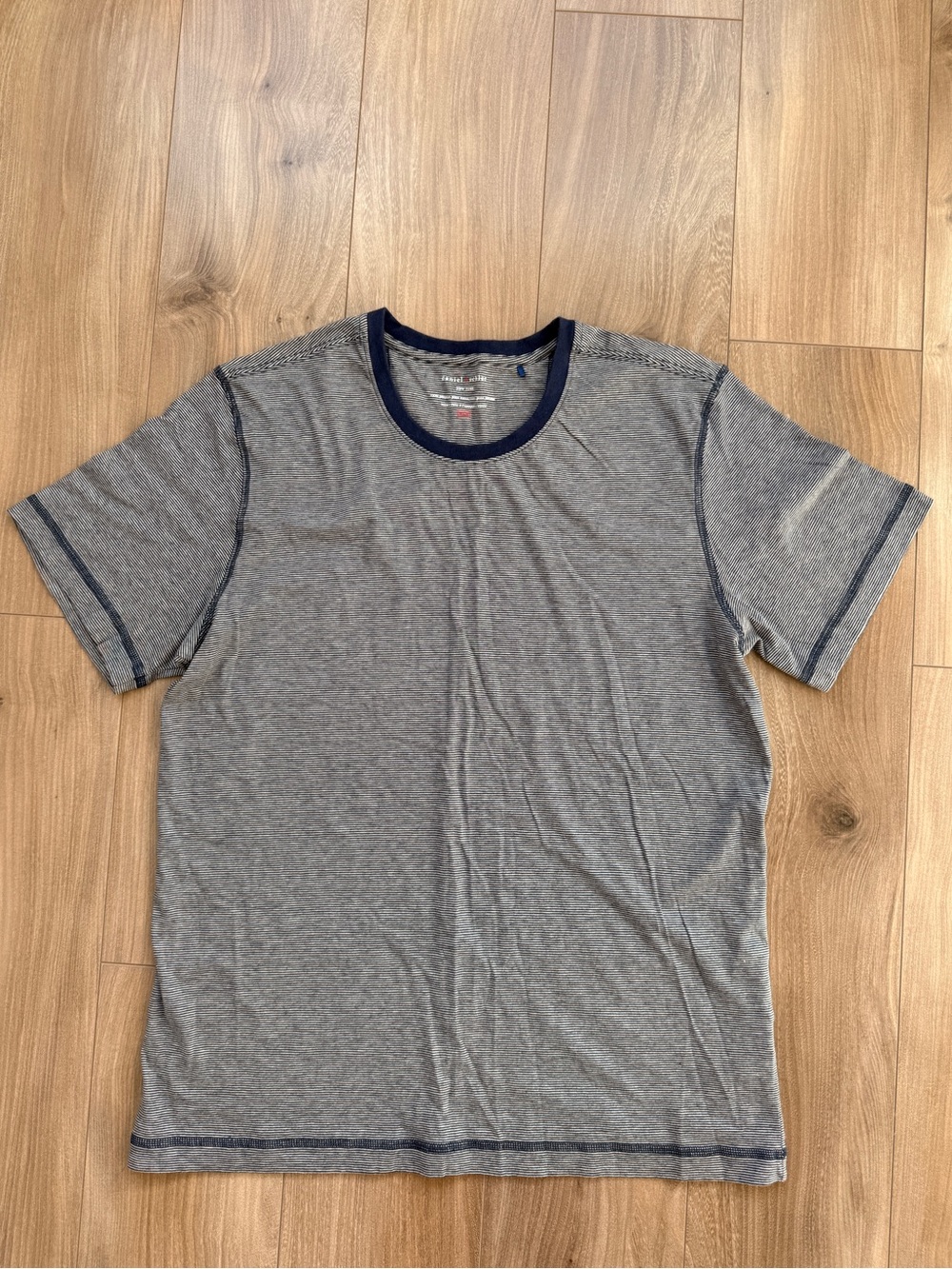 Daniel Buchler Pima Cotton Striped Crew Neck Navy T-Shirt Size M